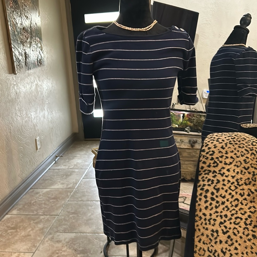 Navy with small white stripe dress
